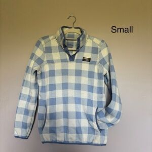 L.L. Bean Zip Up Sweater in Blue and Cream Plaid